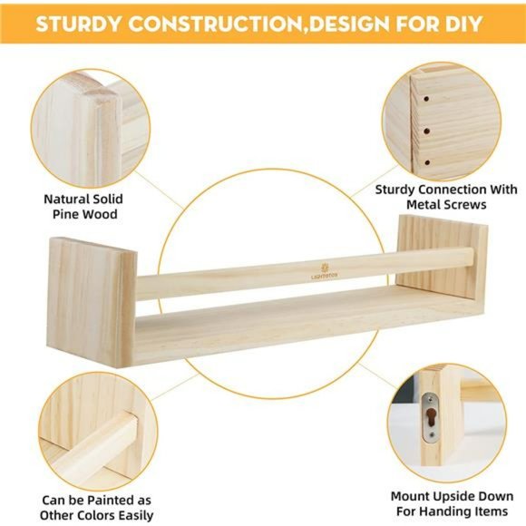 3 Pack Nursery Book Shelves 16.5 Inch for Home Décor (Natural Wood) - Picture 3 of 7